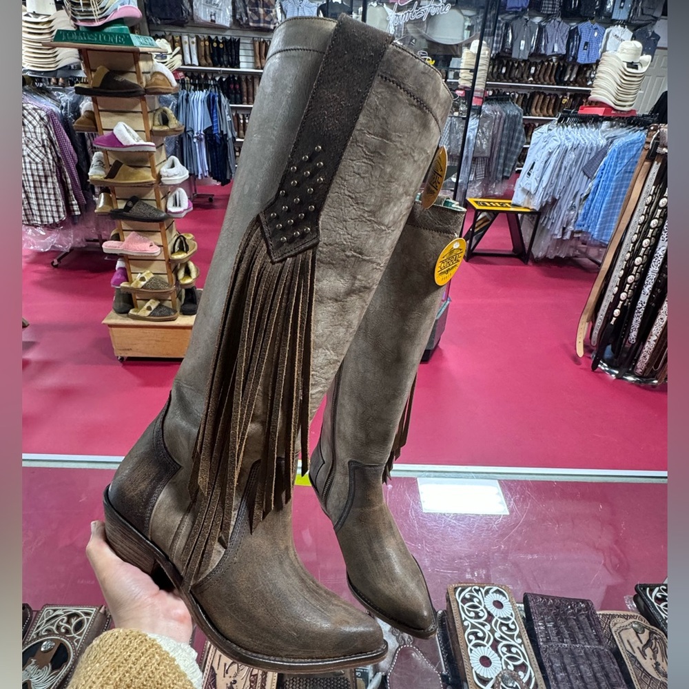 Corral Brown Heeled Boots with Fringe